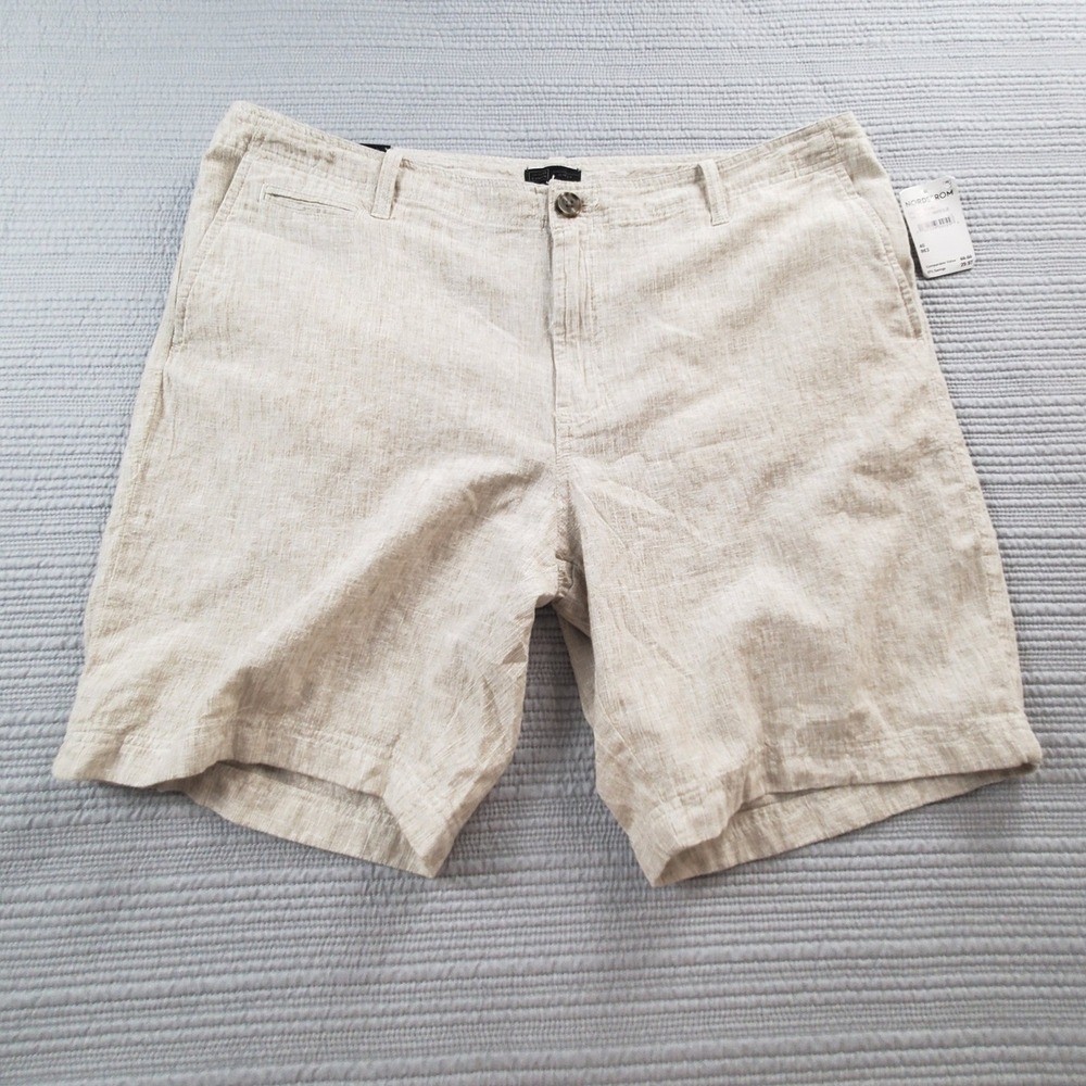 NWT Nordstrom Linen Blend Shorts Tan White Neutral Burro Heathered Size 40 Mens